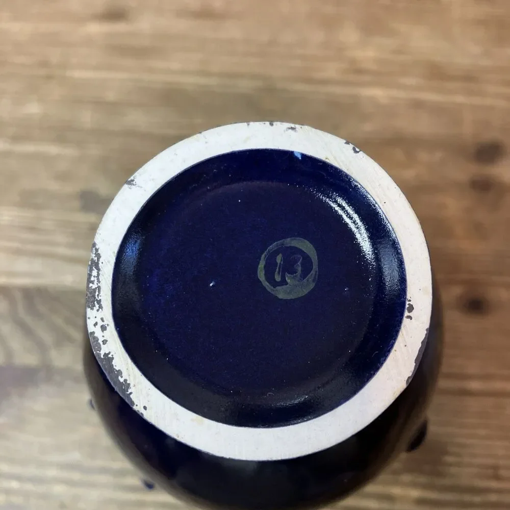 Vintage Cobalt Blue And Gold Bud Vase With Applied Gold Rose 6” Hand Painted